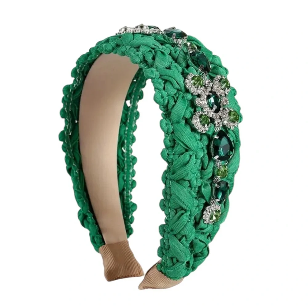 Green Braided Rhinestone Headband